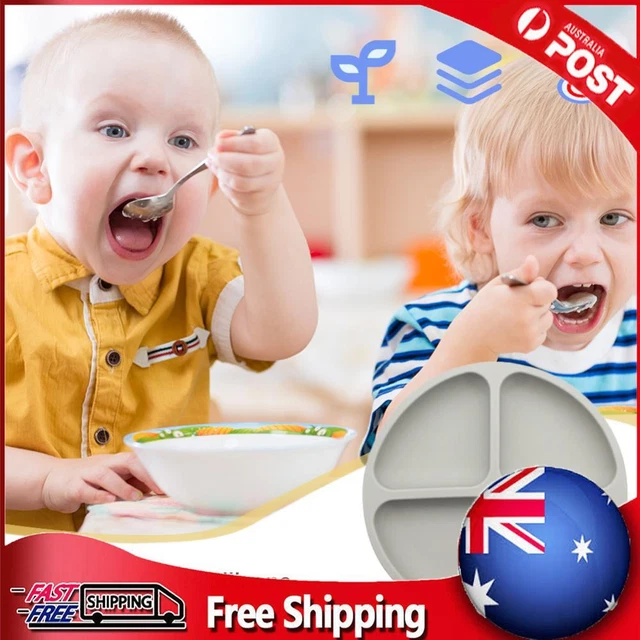 Cute Baby Infant Dining Plate Non Slip Training Sucker Dishes Tableware (Grey)