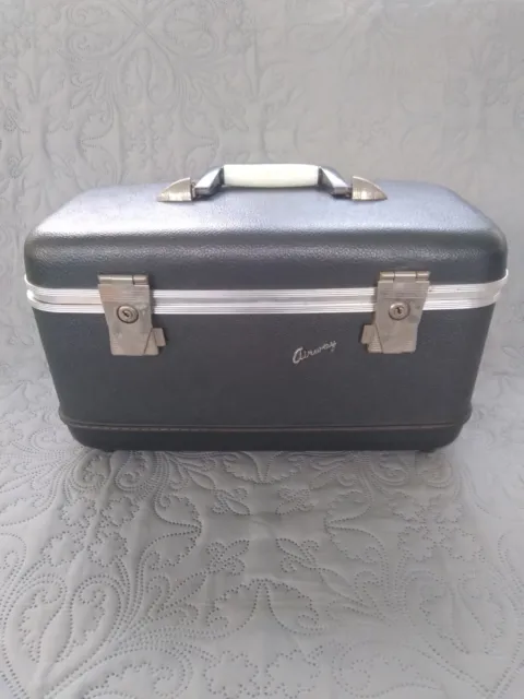 Vintage Airway Travel Train Suitcase Hard case Reliable Luggage Co Charcoal Gray