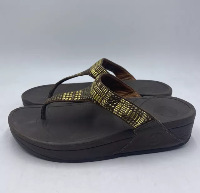 Fitflop Aztec Chada T Strap Women’s Gold Flip Flop Sandals Size 7