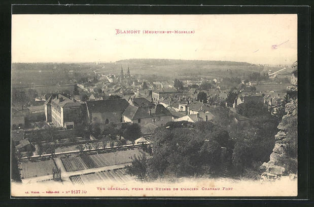 CPA Blamont, general view taken from the ruins of the old castle fort