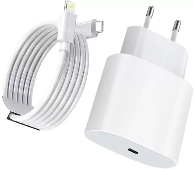 Cargador 2 en 1 20w para iPhone 5 6 7 8 11 12 13 pro max mini Cable Usb-C Rapida