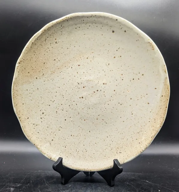 Vintage Studio Art Pottery Beige Speckled Dinner Plate 11"  Signed