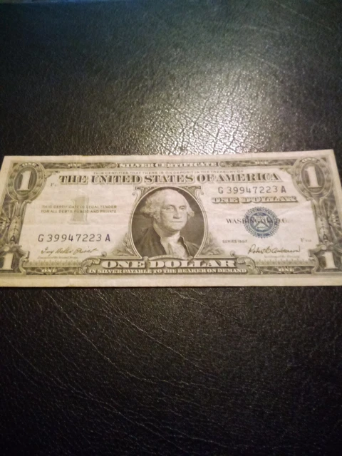 1957B $1 Dollar Bill Silver Certificate Blue Seal Note Paper Money Crisp Unc