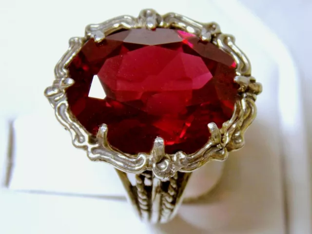 12ct Red Lab Ruby Size 5 Ring 925 Sterling Silver Filigree Vint Style USA Made