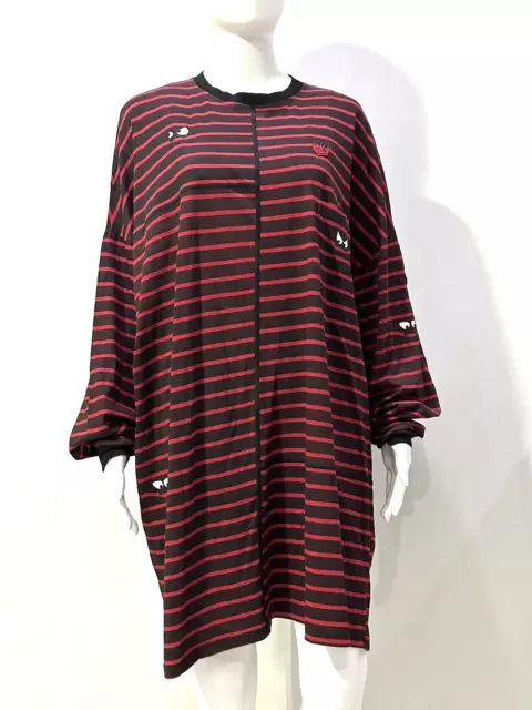 MCQ ALEXANDER McQUEEN STRIPED LONG SLEEVED OVERSIZED DRESS BLACK/RED SIZE XS