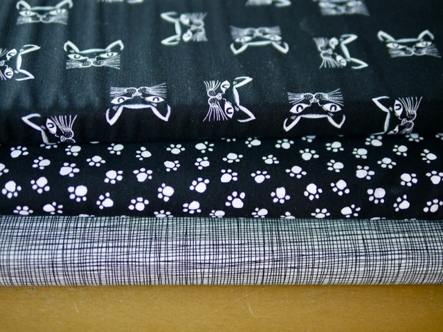 Miller Paquete de Tela Patchwork Algodón Gatos Patas Huellas Black & Blanco