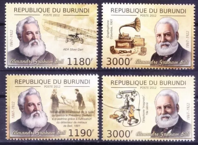 Burundi 2012 MNH 4v, Alexander Graham Bell, Aviation, Inventor, Telephone