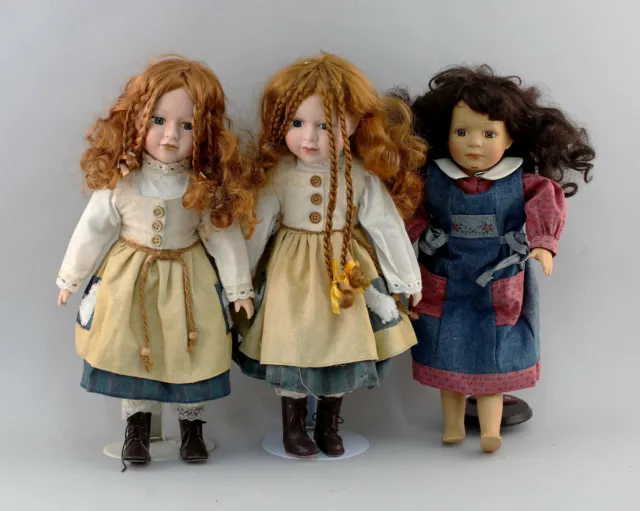 9110065-d  3 Stück süße Künstler-Puppen Zwillinge Mädchen Porzellankopf