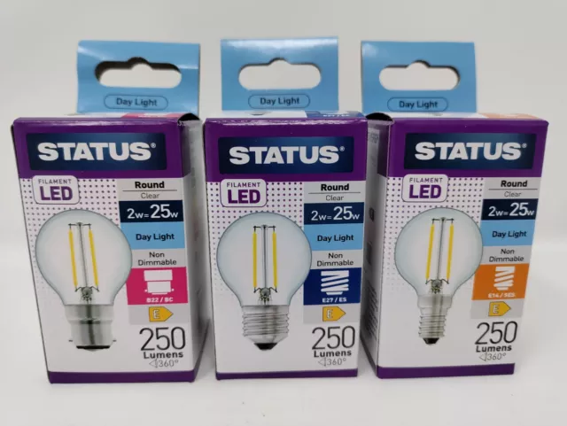 2w LED Golf Clear Filament Light Bulbs B22 BC E27 ES E14 SES Daylight White
