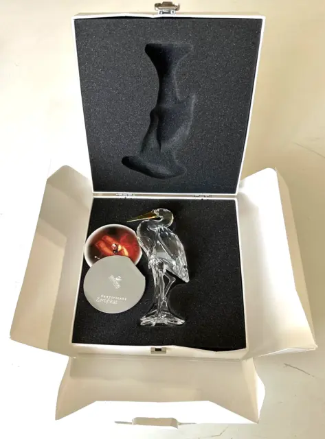 Swarovski Silver Crystal Silver Heron Figurine in Box W/COA  and display Mirror