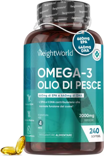 Omega 3 - Olio Di Pesce Omega3 2000Mg Ad Alto Dosaggio Con 660Mg EPA E 440Mg DHA