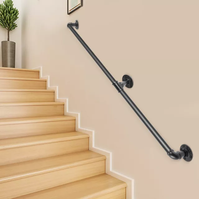 VEVOR Main Courante Escalier Rampe 2 Tubes Acier Carbone 1,52m Mural 200kg/Tube