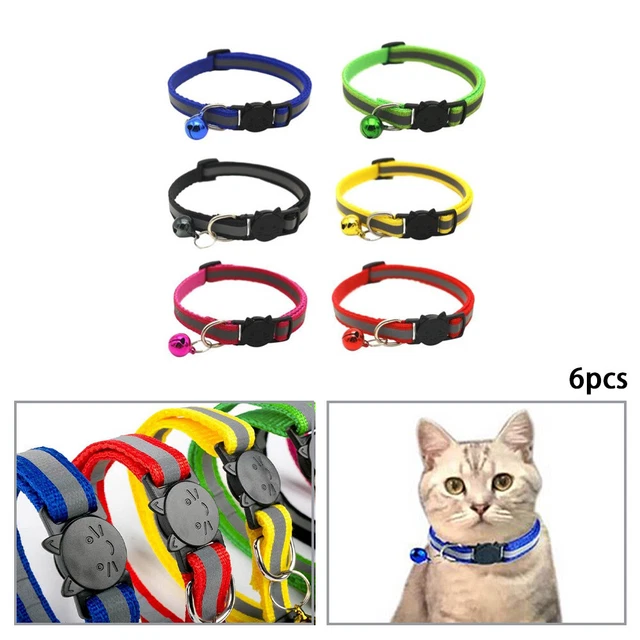 6pcs Cat Collar with Bell Reflective Mixed Colors Ideal Size for Cats/Small Dogs