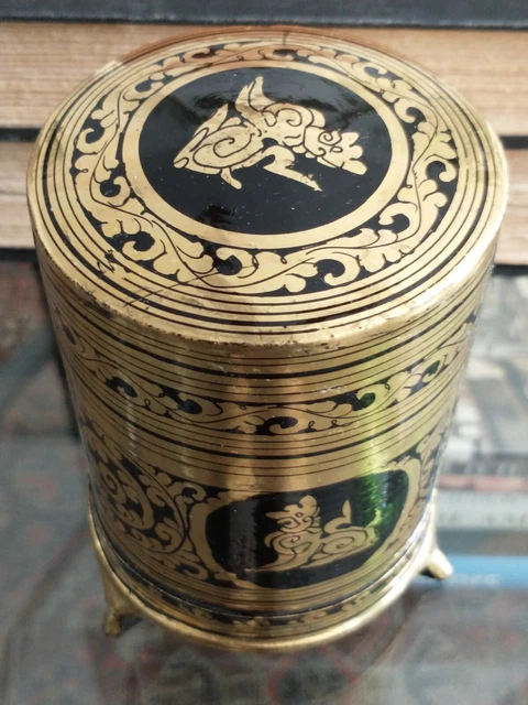 Antique Burmese Black & Gold Lacquer Betel Nut Cigarette Box Vtg Myanmar Shwezar 14