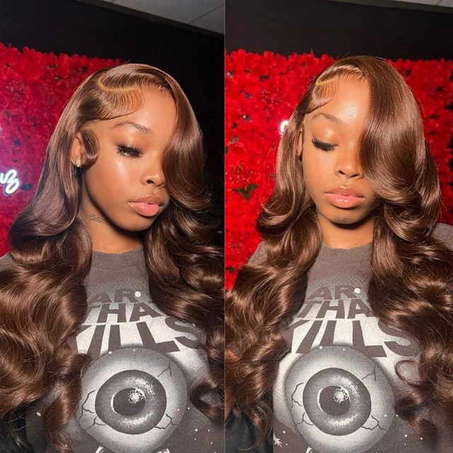 Brown Body Wave Brazilian Lace Front Human Hair Wigs Pre Plucked With Baby Hair