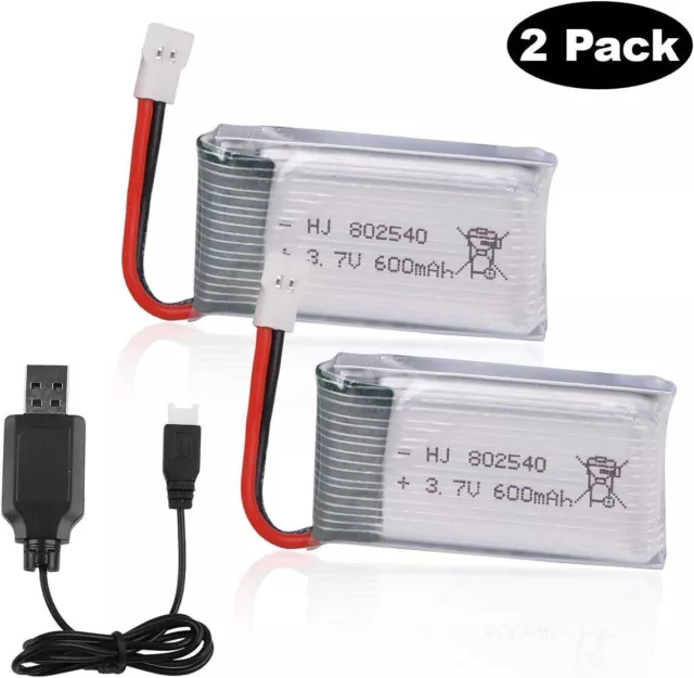 2 Pcs 3.7V 1S  LiPo Battery + USB Charger JST/SM/XH2.54 plugs for RC Mini  Drone