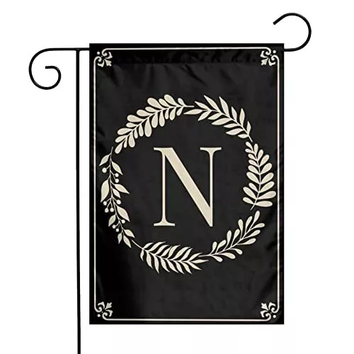 Monogram Garden Flag Double Sided Outdoor Wreath Letter Black Garden 12"x18" N