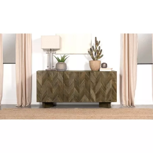 Maklaine 3-door Farmhouse Wood Dining Sideboard Server in Mango Brown