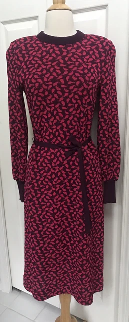 Castleberry Vintage Santana Knit Dress SZ 4 6 Plum Pink Paisley PRISTINE