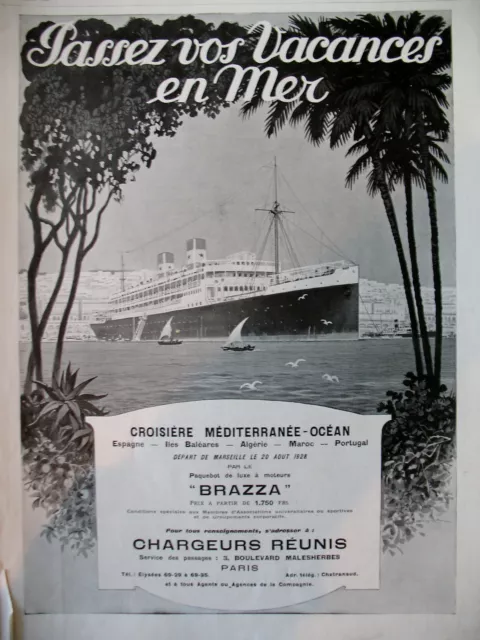 Press Advertisement Tourism Mediterranean Cruises Ocean Liner Brazza 1928