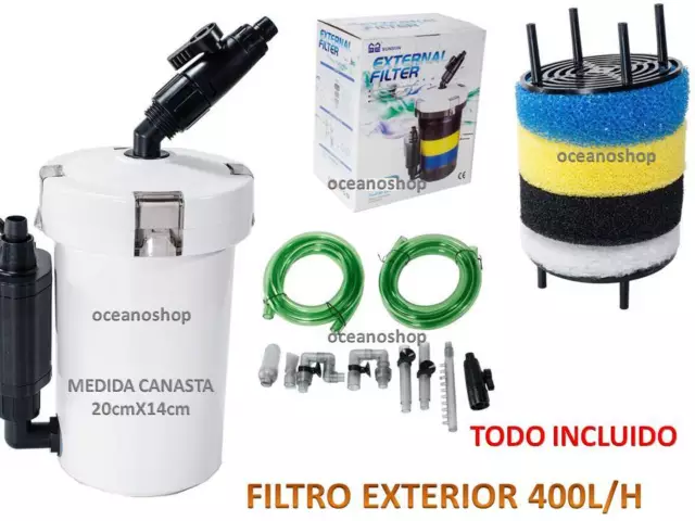 FILTRO EXTERIOR COMPLETO 400L/H 6W HW-602B FOAMEX LLAVES MANGUERAS para acuario