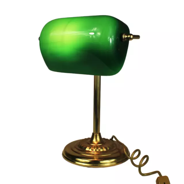 Retro Bankers Desk Table Lamp with Green Glass Shade Vintage Art Deco