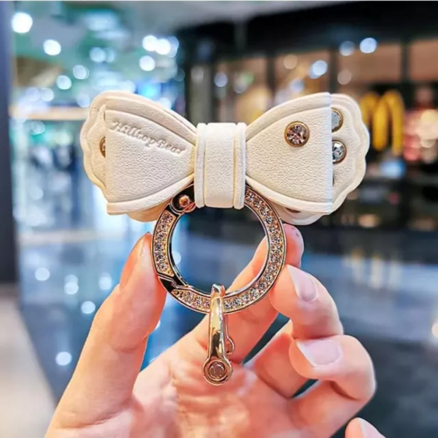 Leather Bow Car Pendant Auto Part Key Pendant Gold Rhinestone Metal Ring  Car