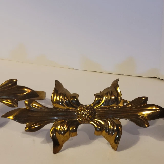 Vintage Pair Heavy Brass Wall Curtain Drape Tieback Holder Bow Art Nouveau Metal 10
