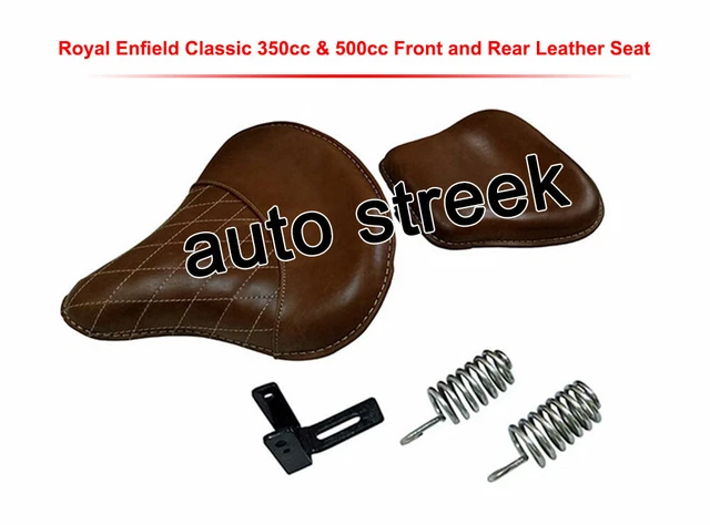 AEspares Fits Royal Enfield Classic 350 500 Engraved Leather Front Seat Brown