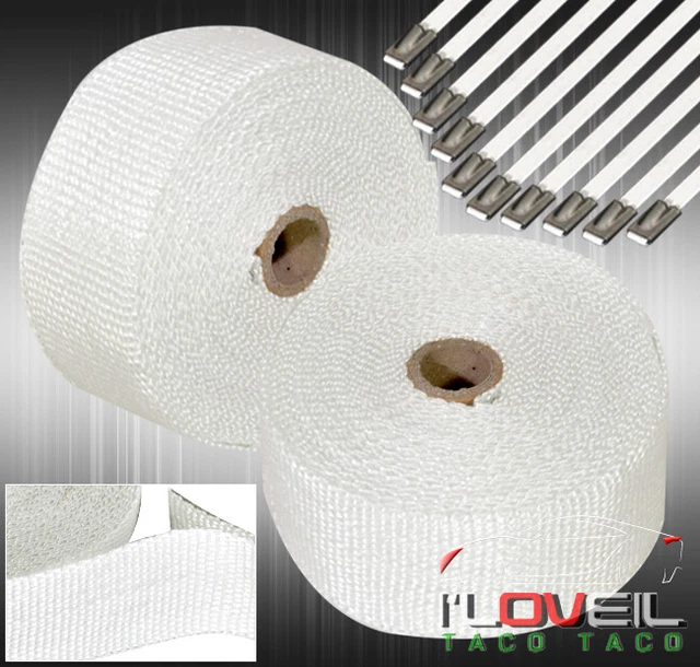 360" 30Ft Heat Wrap Shield Cover Turbo Header Engine High Temp +Zip Ties White