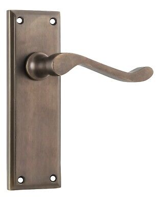 pair of antique brass camden lever door handles and backplates,152 x 50 mm