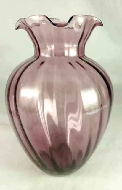 Vintage Purple Glass Art Glass Vase - ruffled rim
