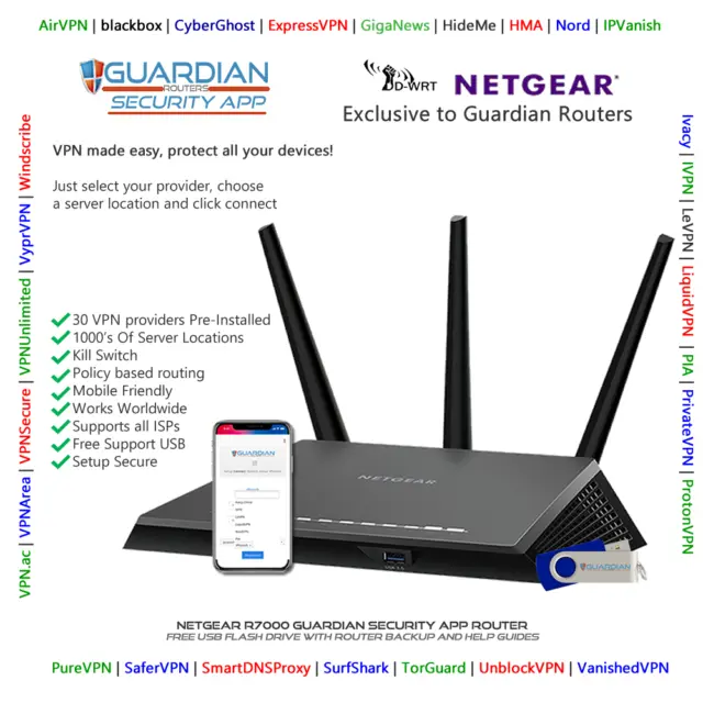 Netgear R7000 Guardian App Router VPN Surfshark Nord PIA Ivacy opzioni di acquisto