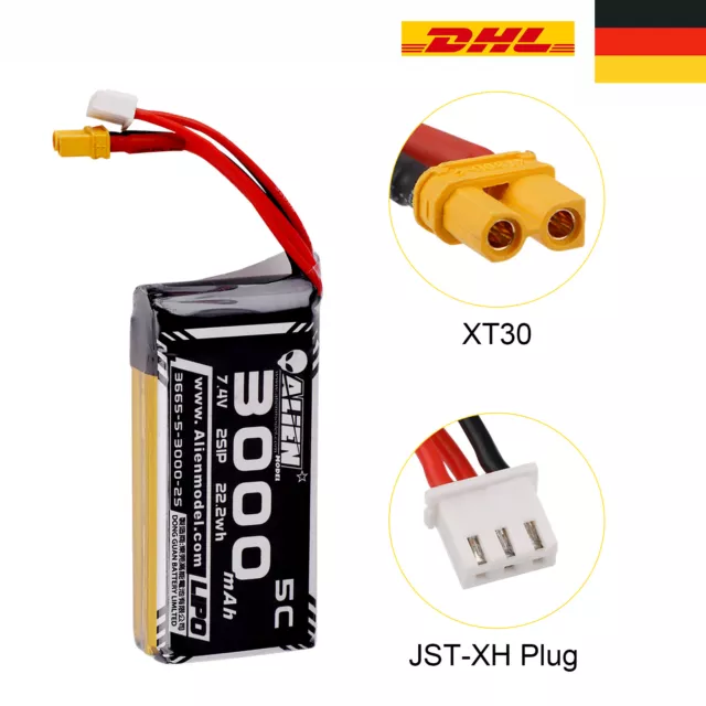 7,4V 3000mAh 2S Lipo Batterie 5C XT30 Stecker für RadioMaster TX16S RC Drohne