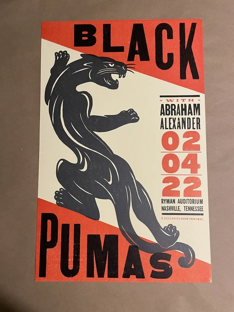 Black Pumas Hatch Show Print Poster Ryman Auditorium Nashville TN 2/4/22 Rare Black Pumas Hatch Show Print Poster Ryman Auditorium Nashville TN 2/4/22 Rare