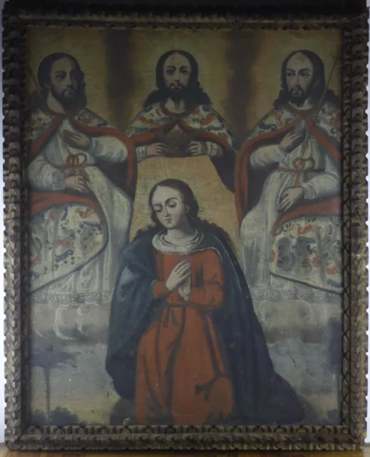 Cuzco school (18th century) - Holy Trinity crowning virgin oil painting Cusco