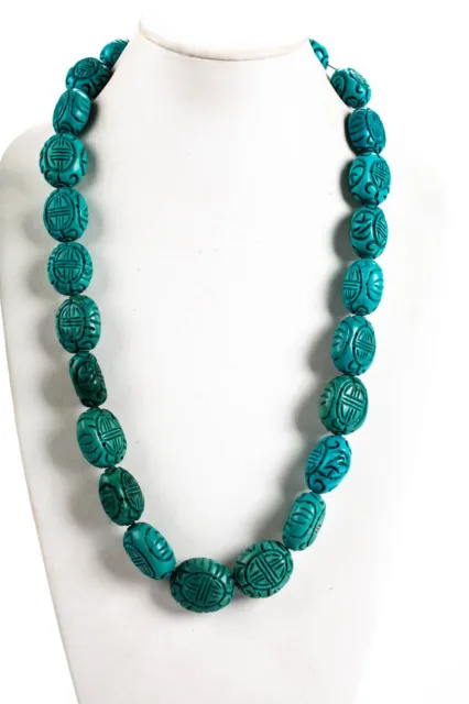 Designer Women's Carved Turquoise Beaded Necklace