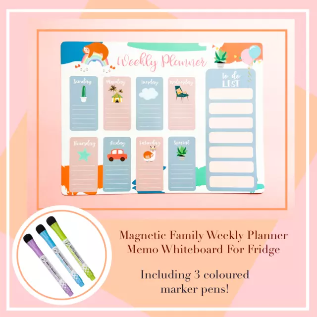 Magnetic Weekly Planner Organiser Whiteboard Homeschool Office & Family(Sloth)