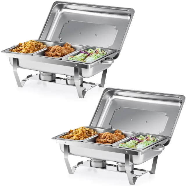 2-Pack Rectangle Chafing Dish Set 9L Stainless Steel Food Warmers 1/3 Food Pans