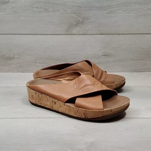 Fitflop Womens Comfort Leather Platform Wedge Sandals Flip flop shoes sz 7