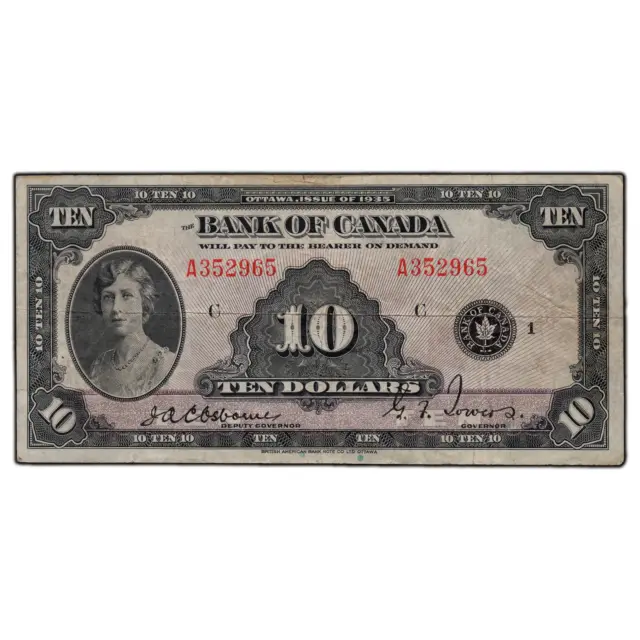 $10 1935 Bank of Canada Note English Text BC-7 - Pinholes