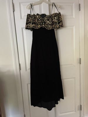 Jessica McClintock Vintage Black/Gold Strapless Evening Dress (fits sz 8) NICE!!