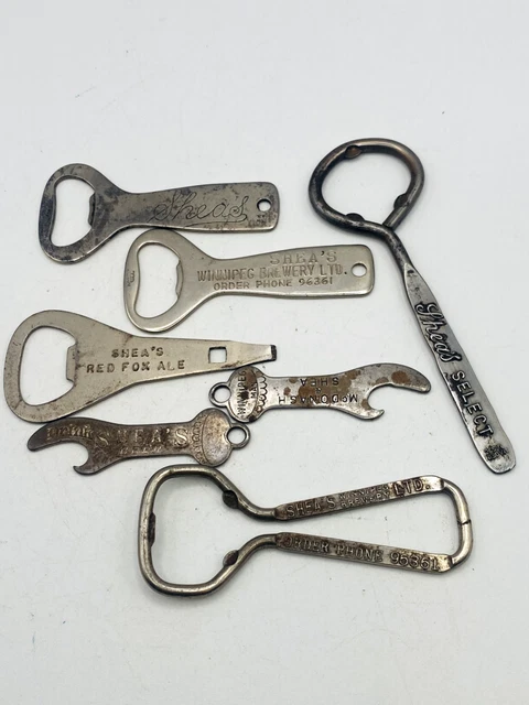 Vintage Advertising BOTTLE OPENER Lot x7 SHEA'S McDonagh Beer Brewery Winnipeg
