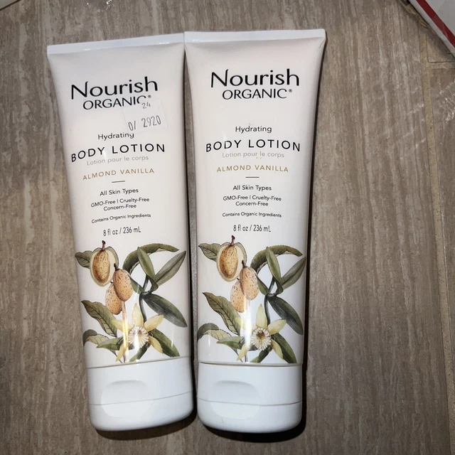 (2 Bottles) Nourish Organic Body Lotion - ALMOND VANILLA - 8 Fl Oz
