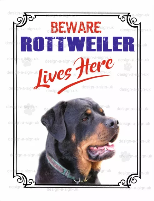 Beware Rottweiler Lives Here  #D25 Sign 10 X 7.7" Dog Metal Warning 