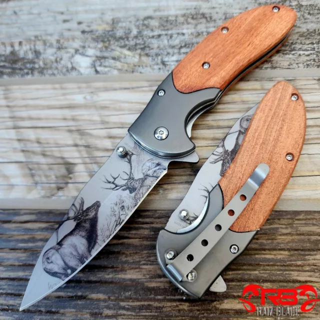 8" Wood Handle SPRING TACTICAL RESCUE Assisted Open Folding Blade Pocket Knife