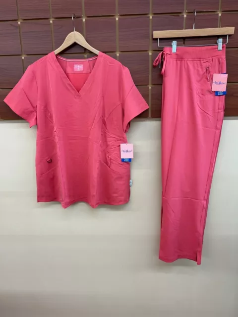 NEW Ava Therese Coral Solid Scrubs Set With 2XL Top & 2XL Pants NWT