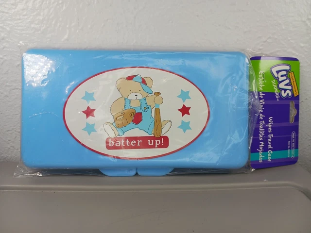 Estuche de viaje dispensador de toallitas para bebé Luvs soporte de contenedor vacío azul descontinuado