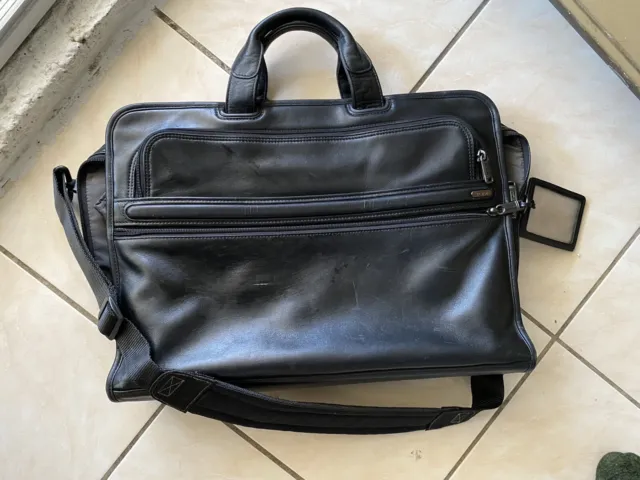 TUMI Alpha II Black Ballistic Leather Laptop Briefcase Bag
