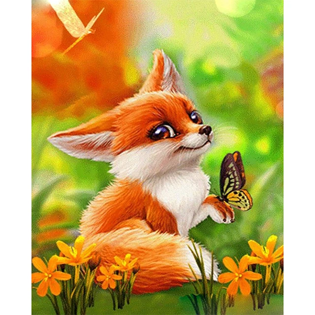 Kit de pintura de mariposa Little Fox por números hágalo usted mismo imagen sin marco sobre lienzo